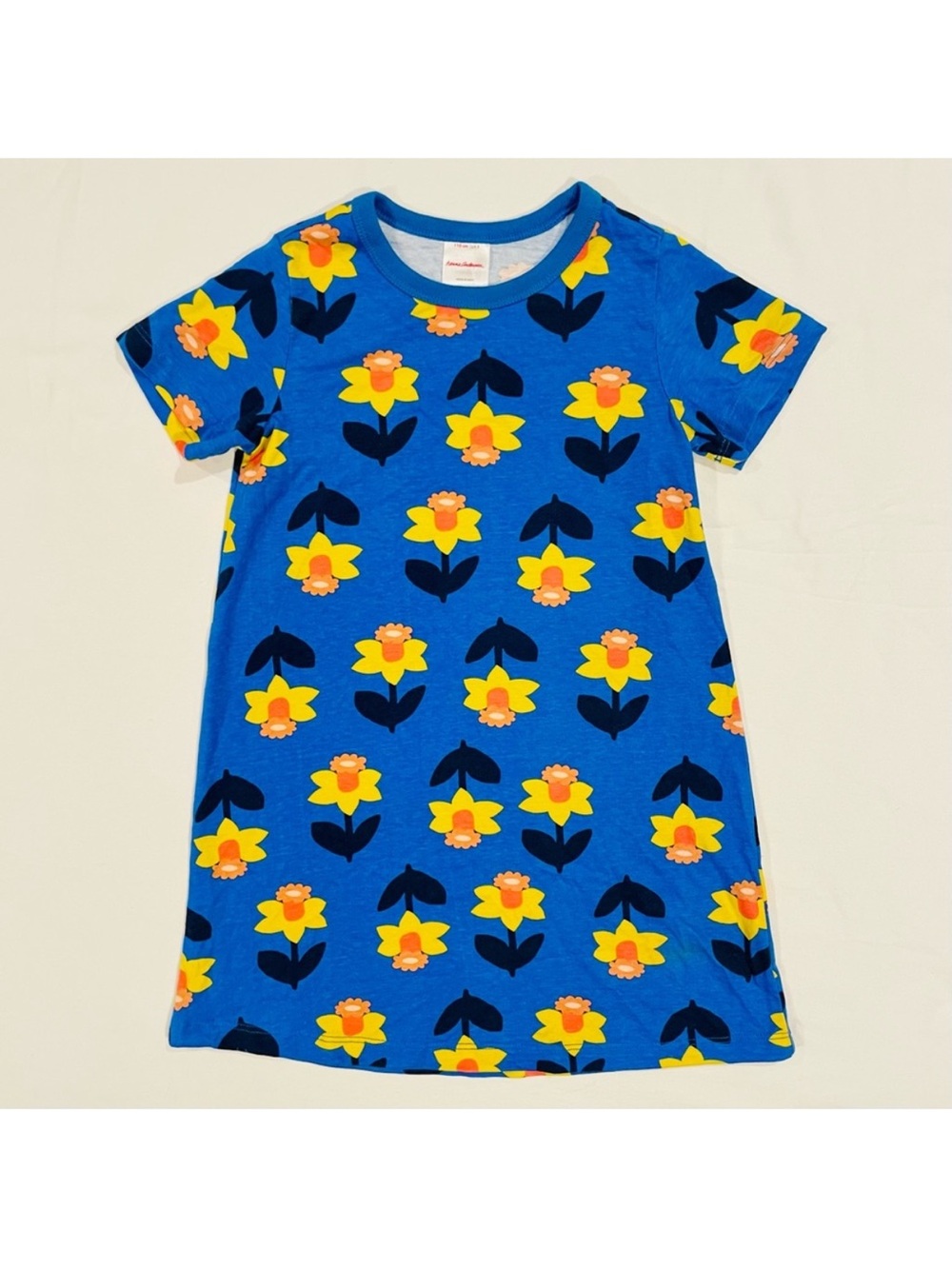 Hanna Andersson Print T-Shirt Dress Girls 5 110 Daffodils on Equator Summer Blue